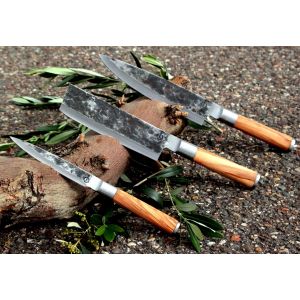Olive Forged 3-delige messenset koksmes, hakbijl, universeel mes