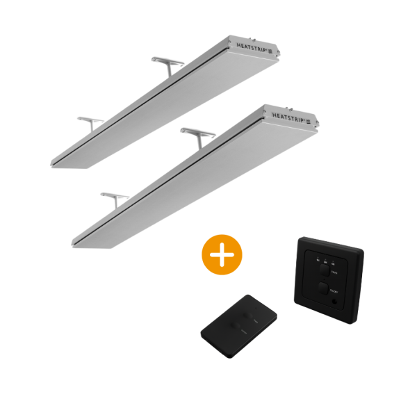 2x Heatstrip Elegance Elektrische Terrasverwarming 2400 Watt + wandmodule black