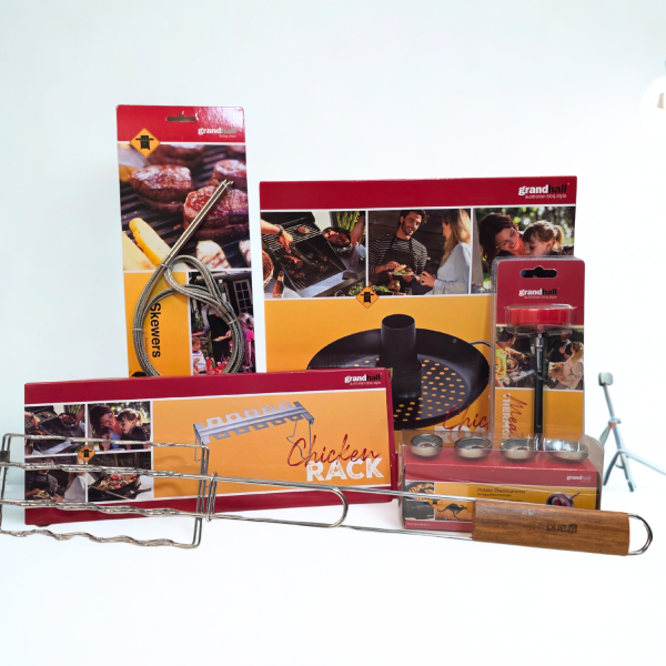 Cadeaubox BBQ Grill meat box 6 delig kip wok/birdsitter bbq worstenhouder, flexibele spiezen, aardappel kernthermometers thermometer worstenhouder drumstickrack kippenvleugelhouder